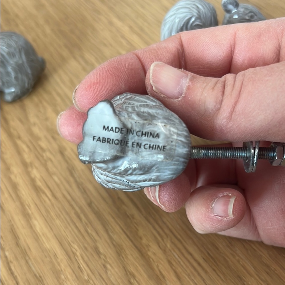 Ceramic Drawer Knobs - Gray Rabbit, Owl & Squirrel Set - Picture 5 of 6